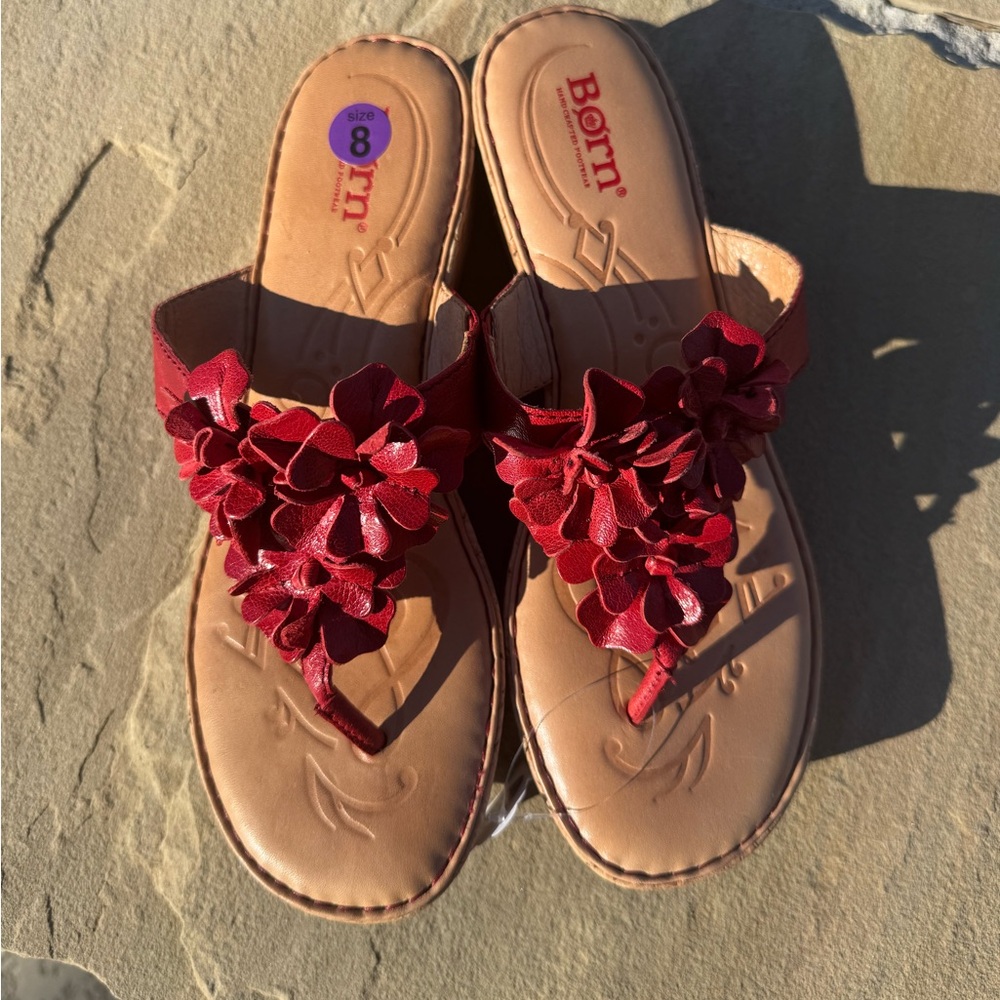 Born Red Leather Flower Sandals – Women’s Size 8 – New - Picture 8 of 12